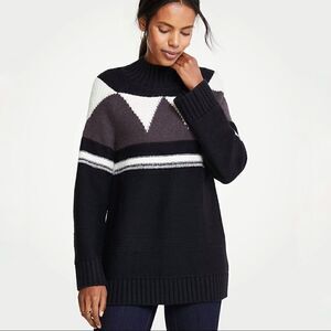 Euc Ann Taylor Wool Blend Fair Isle Mock Neck Sweater Size Medium